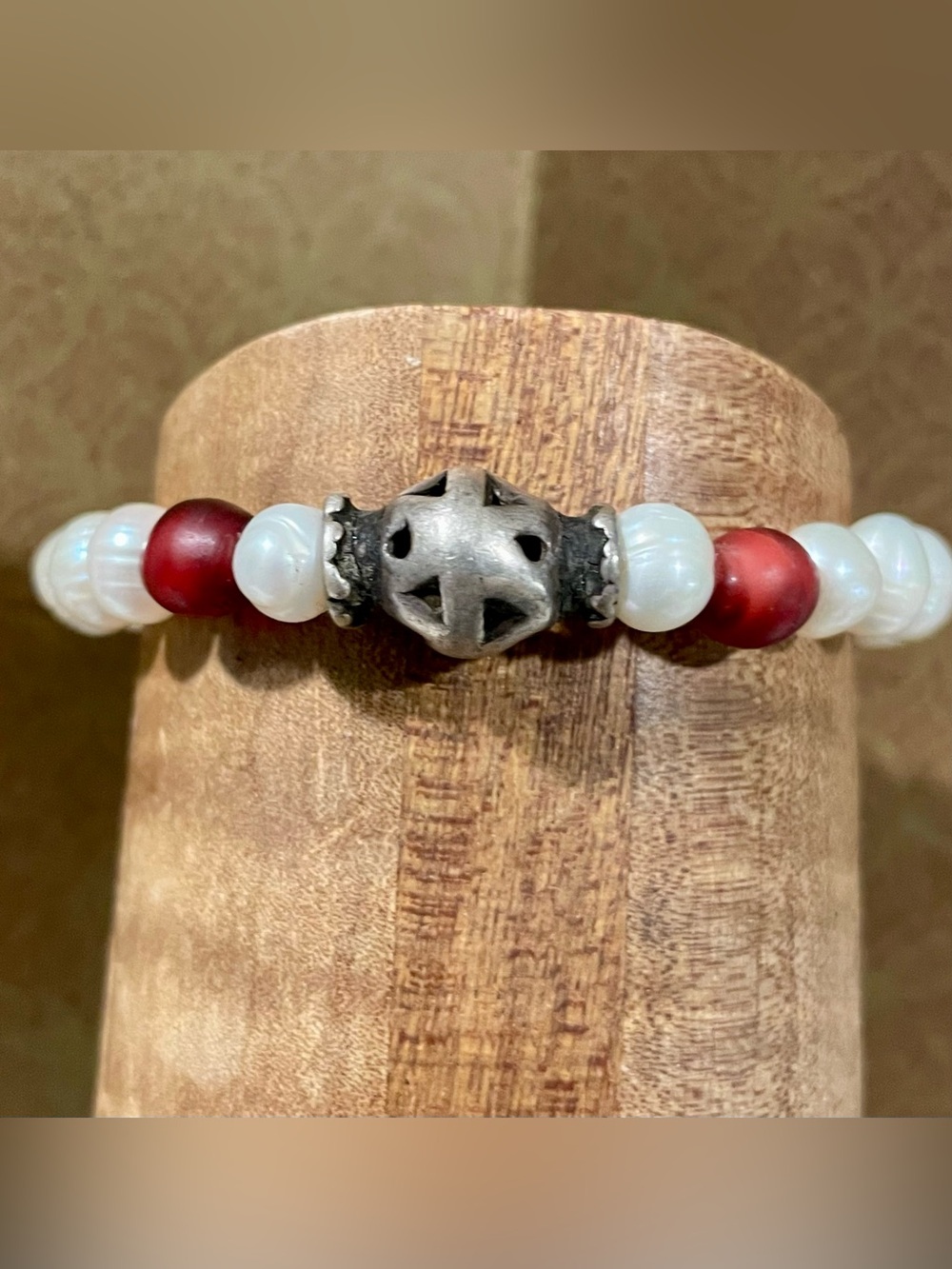 Turkmen Silver, Nagaland Glass and Pearl Bracelet